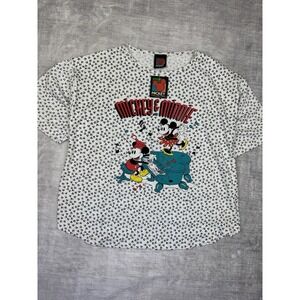 Vintage Mickey Mouse Shirt Women's Small White Aop All Over Print Minnie Boxy‎